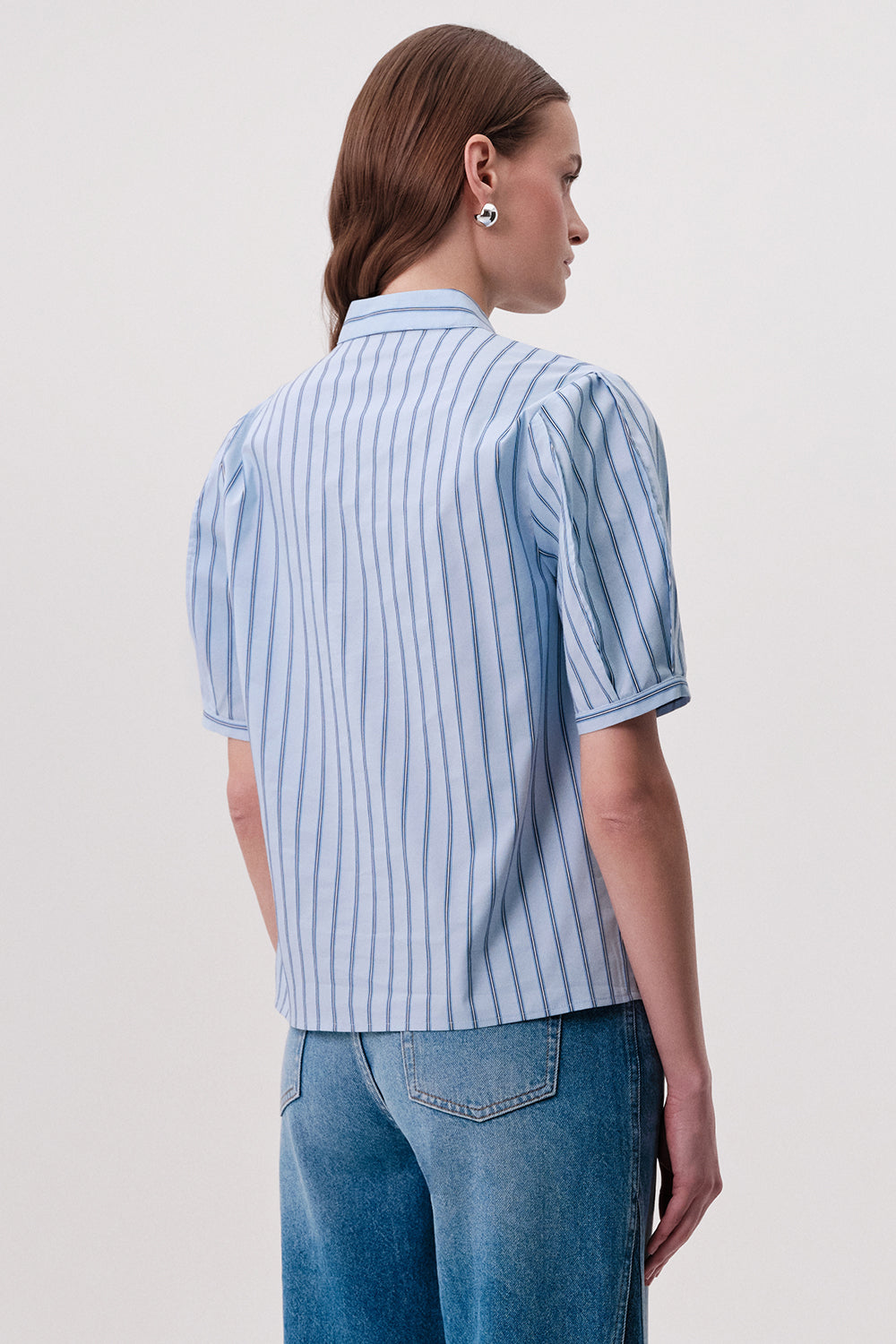 Short Sleeve V Neck Striped Blouse - MULTI COLOR