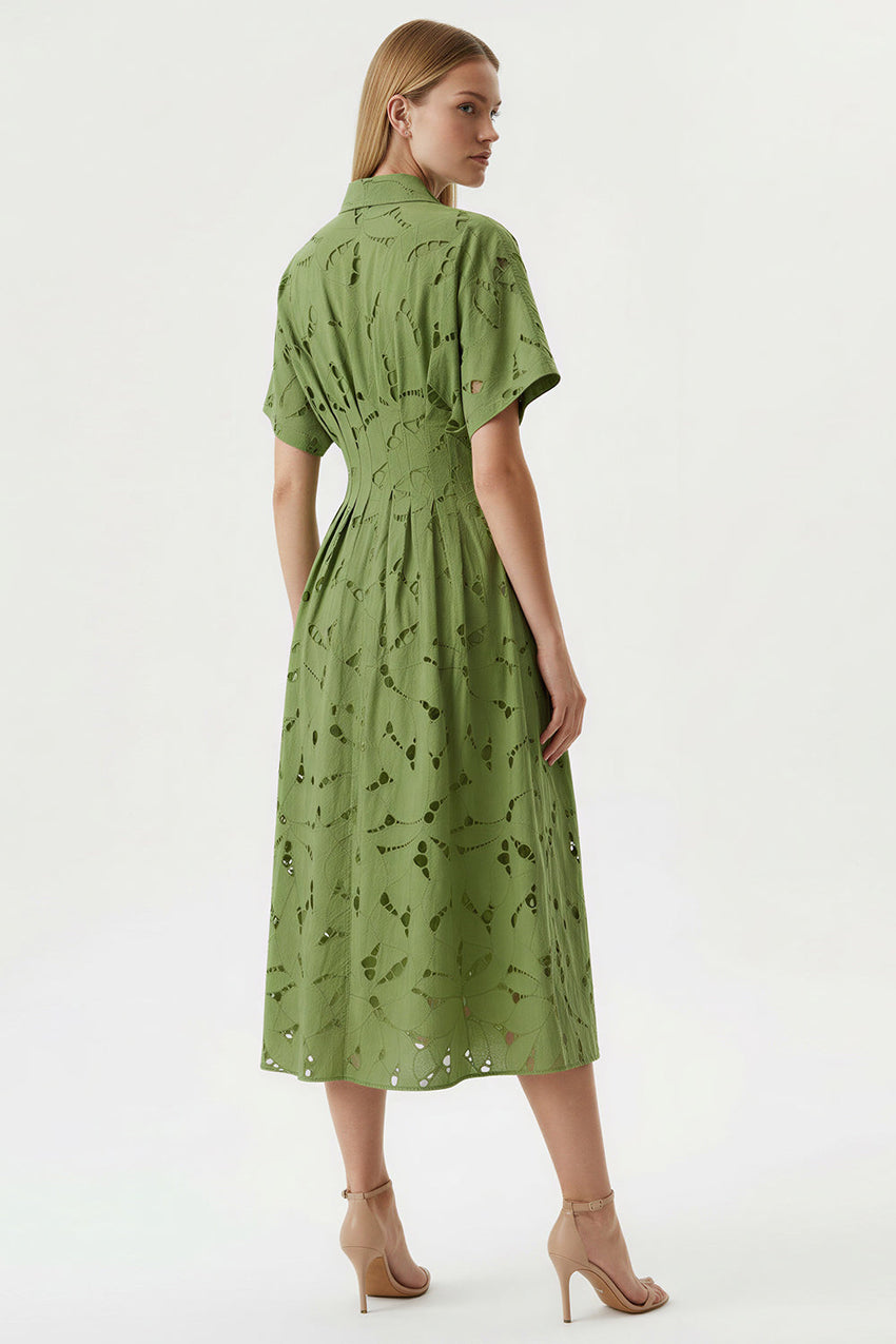 Short Sleeve Midi Shirt Dress - WHITE