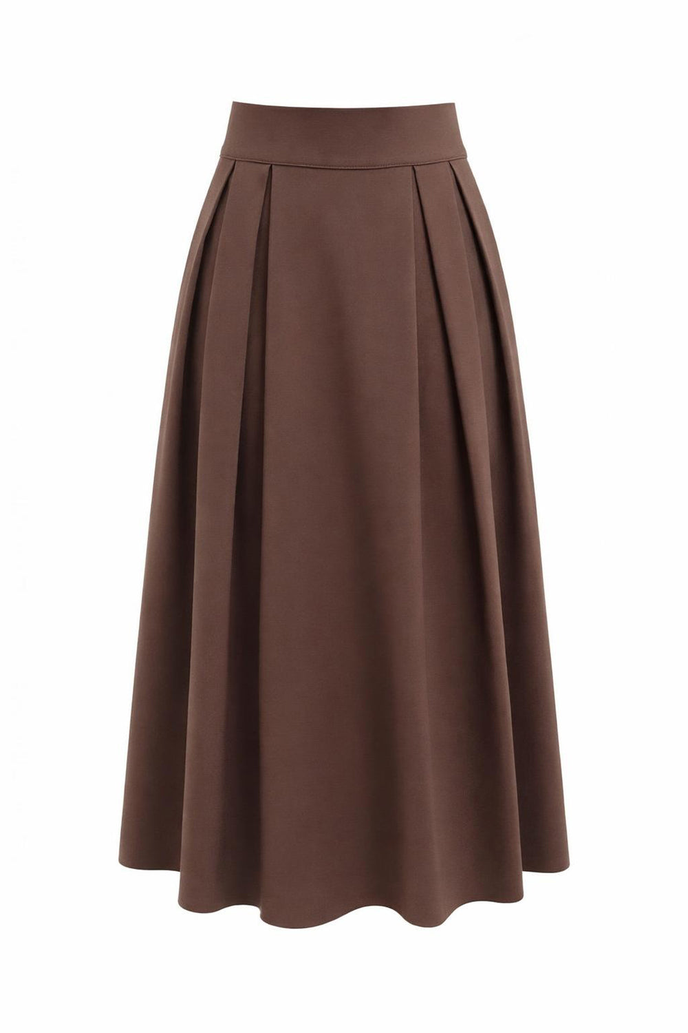 Pleated Midi Skirt -BROWN