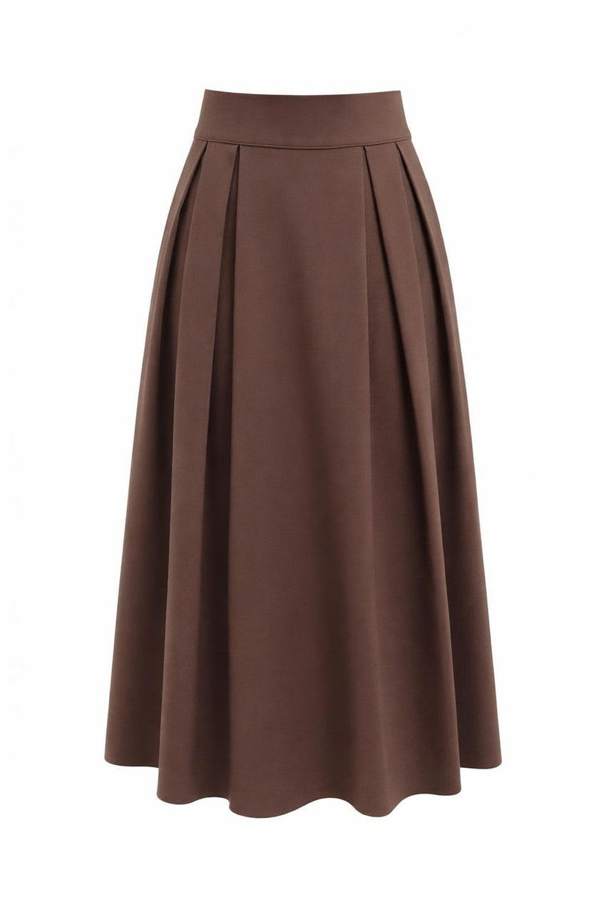 Pleated Midi Skirt -BROWN