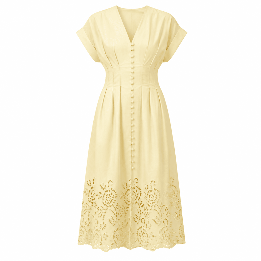 Emrick V Neck Short Sleeve Midi Dress - Yellow