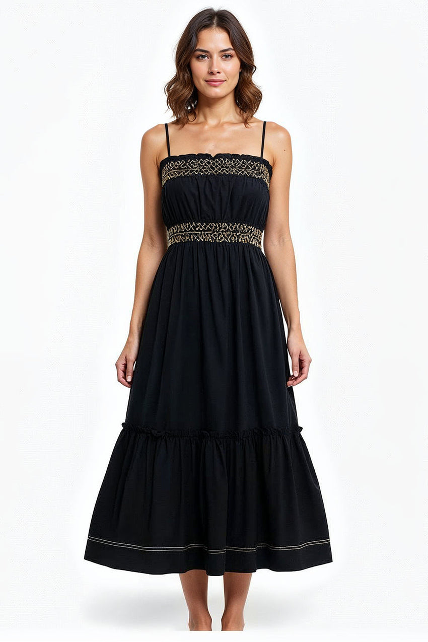 Spaghetti Strap Midi Dress  - BONE